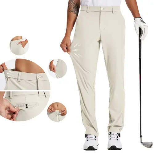 QPNGRP Men's Golf Pants Stretch Work Dress Comfy Pants 30"/32"/34" - Lightweight, Quick-Dry, Anti-Slip, Stretch, Modest, Sporty Chic, Breathable, 3D-Cutting, Buckle, 4 Pockets, Slim Fit Engineered All-Season Outdoor Work Pants