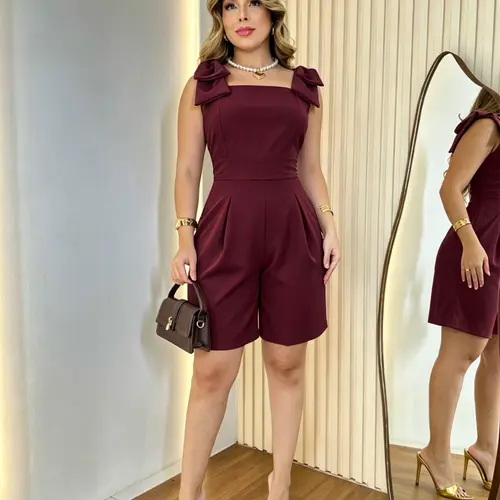 Women's Summer One-Piece Shorts, High-Waisted Slim Fit Casual Commuter Pants, Square Neck Sleeveless Zipper Wide Leg Short Dress Overalls