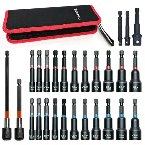 29-Piece Magnetic Nut Driver Set, 1/4" Hex Shank, Metric & SAE Sizes, Chrome Vanadium Steel With Extension Bar & Canvas Storage Case#summerfinds