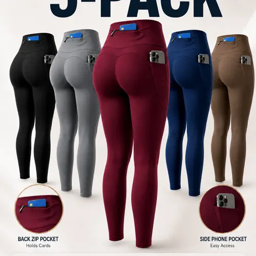 5 Pack High Waisted Leggings for Women - Zipper Pockets Moisture Wicking Butt Lifting Workout Yoga  fitness pant tiktokshopbacktoschool