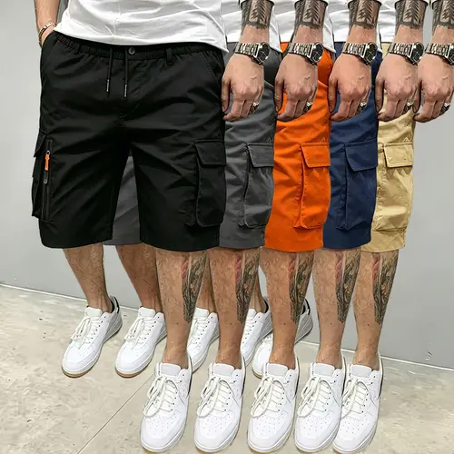 Pack of 5 — Men’s casual loose shorts; suitable for outdoor wear and running/exercise; cargo shorts with large pockets, mid-thigh length; men’s summer cargo shorts; comfortable casual wear; ideal for fitness and running; great as a gift.Fathersdaygift