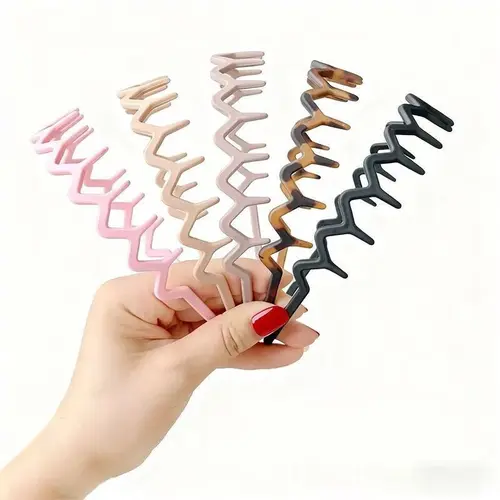 Women's 5-Piece Assortment Retro Zigzag Wave Headbands - Skinny Non-Slip Plastic Hair Hoops, Flexible Elastic Unisex Wear Hair Accessories for Face Washing, Zig Zag Headband, Accessories for Women