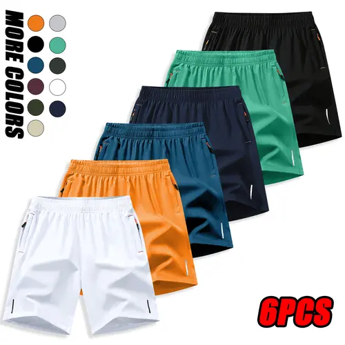 Men's Athletic Shorts 6-Pack, Lightweight Quick-Dry Fabric with Drawstring Waist for Summer Gym & Sports, Mens Clothing