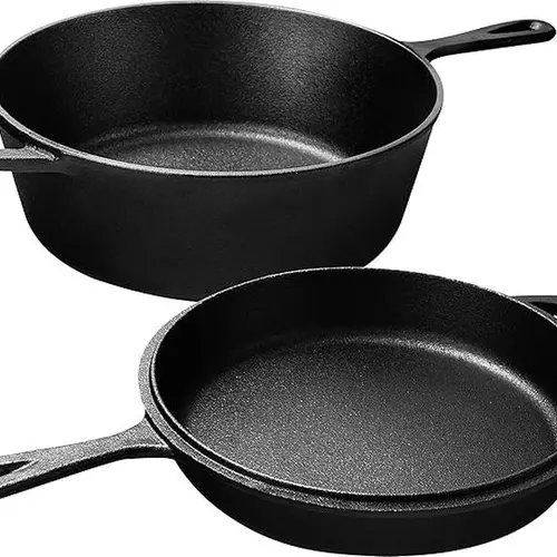 KICHLY Pre-Seasoned Cast Iron Combo Cooker, 3.2 qt Dutch Oven with 10.25 in Skillet Lid, 2-in-1 Cookware Set for Stovetop, Oven & Camping