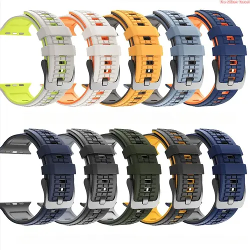 Men’s 2-Tone Grenade Pattern Sports Silicone Smartwatch Band - Dual-Color Rugged Groove Replacement Strap (42/44/45/46/49mm Large Case, Watch Not Included) | Aesthetic Wearable Sports Men's Accessories, Smartwatch Accessories, Clasp