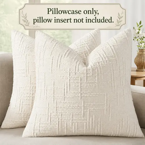 Pack of 2 Textured Woven Throw Pillow Covers, Solid Square Cushion Case for Couch Sofa, Modern Farmhouse Room Decor Aesthetic, Cozy Neutral Home Style, Trendy Multi-Color Options