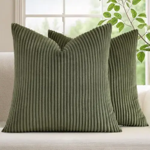 Pack of 2 Soft Corduroy Throw Pillow Covers, Striped Velvet Cushion Case for Couch Sofa Bedroom, Minimalist Room Decor Aesthetic, Minimalist Design, Modern Cozy Home Style, Trendy Multi-Color Options