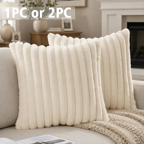 1PC or 2PC--Multi-Color Plaid Cushion Covers, Soft Artificial Fiber Texture, Ideal for Neutral Minimalist Sofa Decor, Cozy Home Aesthetics
