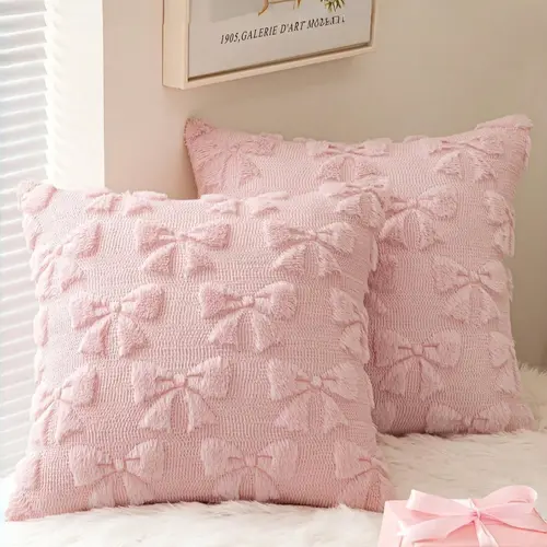 Adorable 3D Bow Plush Pillow Cover, Cozy Bed Decor, Preppy & Coquette Style, Perfect Gift for Her, Multiple Colors Available, Bedroom, Relaxation, Soft