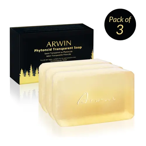 ARWIN [Pack of 3] Phytoncid Transparent Soap with Hyaluronic Acid | Moisturizing 3 in 1 Face, Body & Hand Cleanser | Gentle Daily Cleansing Bar for All Skin Types
