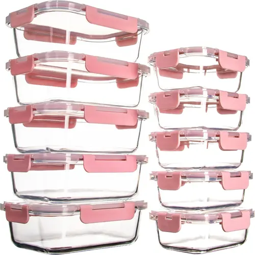 10-Pack Variety Transparent Glass Food Storage Containers Set - Reusable Eco-Friendly Silicone Lids, Leakproof Airtight Home Organizer Bins, 12oz & 34oz Snack Containers, Oven/Dishwasher Safe for Meal Prep, Fridge Organization