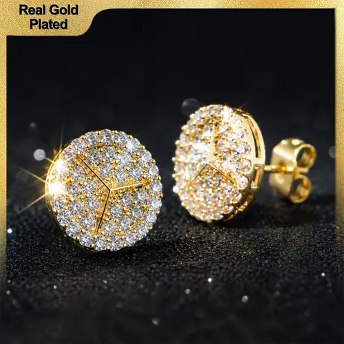 Holylegend 14K Gold Plated Stud Earrings for Men & Women – Ultra-Shiny Round Fashion Ear Studs,anniversary，ideal womens gift， Premium Glossy Finish Gift, 12mm/10mm Classic Round Design, Premium Shine,Inspired Gift for Fashion Lovers
