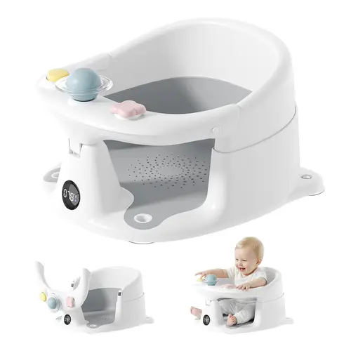 BabyBond Foldable Toddler Bath Seat for 6+ Months Sitting Infants & Newborn Boys/Girls, Tub-Ready with Built-in Thermometer, Strong Suction Cups, Sensory Toys, Non-Slip Secure Fit