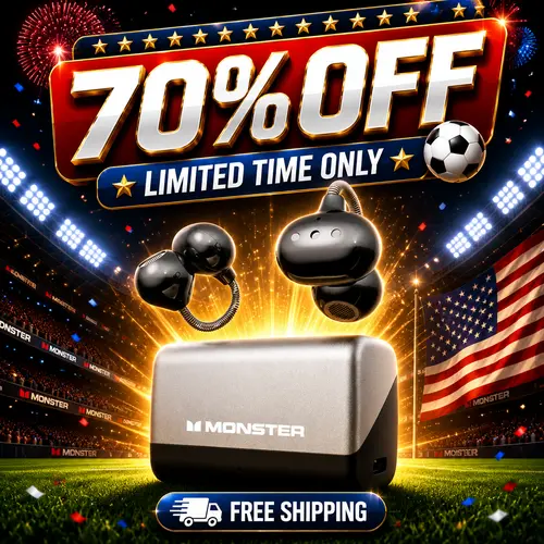 Monster Airclip Open Ear Wireless Earbuds - Bluetooth 6.0 Electronic Audio Headset, 165H Playtime, Lightweight Fit, Distinct Calls, IPX6 Waterproof, Stable Connection for Workout, Back to School