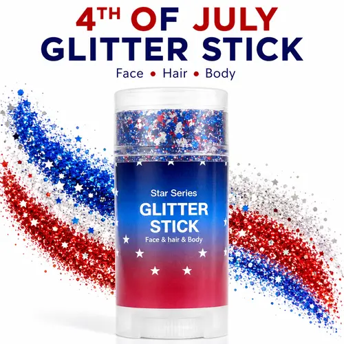 4th of July Red White Blue Glitter Stick, Body & Hair Sparkle Makeup for Independence Day Party, Parade, Festival & Fireworks Look