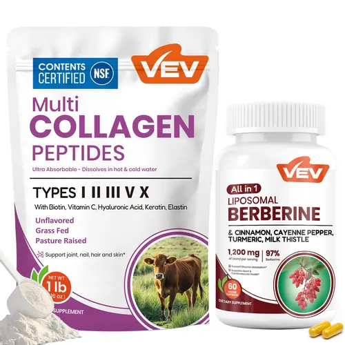 VEV Supplement Bundle: Multi Collagen Peptides Powder+ Berberine Capsules, for Daily Nutrition Healthcare