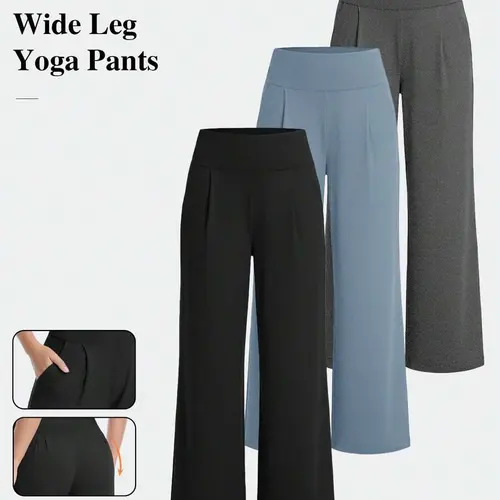 Women's 3-Pack High Waist Flowy Wide Leg Jogging Pants with Pockets - Stretch Lounge, Comfy, Casual Sporty, Athletic Joggers Pants for Casual, Sports Use,travel essentials,camping essentials