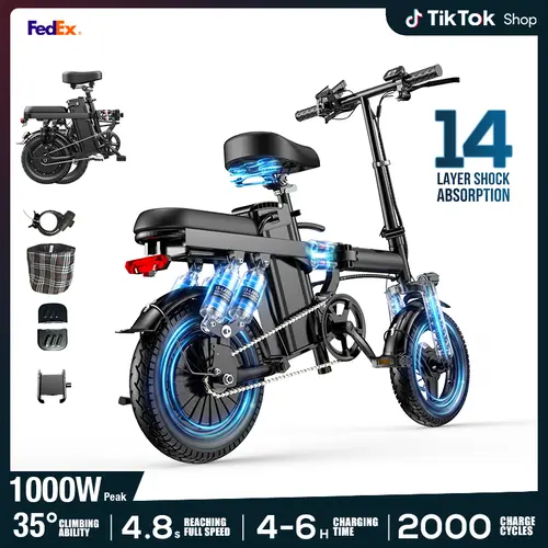 Folding Smart E-Bike for Youth Outdoor Cycling, 500W Motor with 48V 15Ah Battery, 45km Range, Dual Disc Brakes, 14-Level Shock Absorption, UL2849 Certified