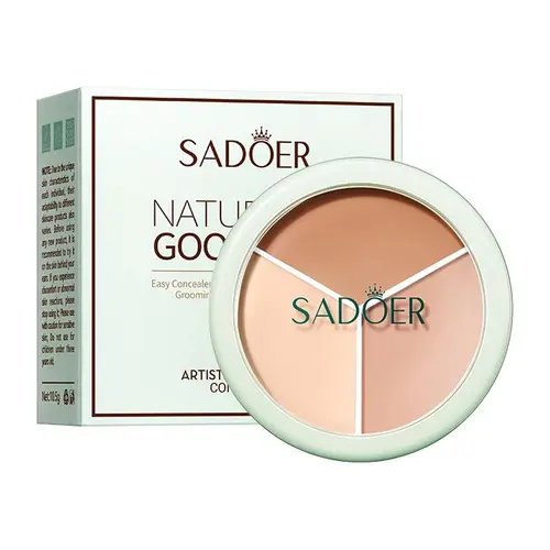 3-Color Cosmetic Concealer & Contour Palette - Easy-Blending Cream Makeup for Face Shaping, Brightening, Blemish Cover, Smoothing Uneven Skin Tone, Airbrushed Finish, All-Day Wear, All Skin Types