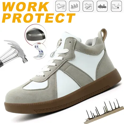 Women's Retro GAT Style Steel Toe Sneakers – Lightweight Slip Resistant Safety Shoes for Warehouse,Retail clerks, Waiters, Nurses