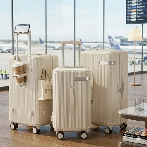 Smart 3-Piece Luggage Set, 100% Polycarbonate Hard Shell, 5-Wheel Spinners (20in,24in,28in), Built-In TSA Lock, Anti-Burst Zipper, Phone Stand, Lightweight Travel Bags for Carry-On & Checked Baggage