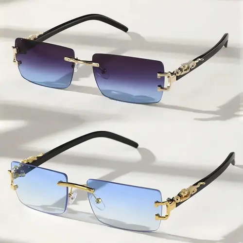 2-Pack Men's Shades, Lightweight Nylon Rectangle Frame with Rimless Tinted Lenses for Daily Wear and Sun Protection, Rimless Lenses, Male, Solid