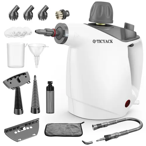 Handheld Multi-Surface Corded Steam Cleaner, 500ML PP Shell Appliance with Auto Steam, 16 PCS Accessories, Safety Lock, Handheld Mode for Tight Corners, Deep Cleaning for Home & Car (White)