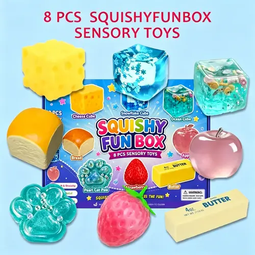 8-Piece Set Box Malt Sugar Stress Relief Fidget Toys, Sensory Bundle, Creative Slow-Return Squishy, Party Gift, 8 Different Styles