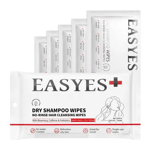 【EASYES】Dry Shampoo Wipes (5 Wipes)– Fix Oily Hair in 30 Seconds, No Water Needed, No White Residue, Instant Volume & Oil Control, On-the-Go Hair Refresh #sohochic