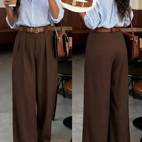Women’s Plus Size High Waisted Wide Leg Pants, Pleated Front Trousers, Elegant Office Workwear, Business Casual Commuter Outfits, Trendy