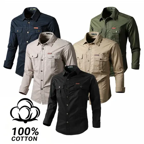 Men’s 100% Cotton Long Sleeve Button Down Work Shirts, Casual Solid Color Utility Tops, Breathable Versatile Summer Outfits for Rugged Mensfashion
