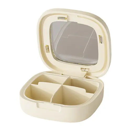 INGREENS Sugar Cube Shape Mini Pill Organizer - 4-Compartment Vitamin Medicine Box, Airtight Moisture-Proof, Safe Food Grade, Easy-Open, See Pills at Glance, Gym Bag Friendly, for Elderly, Travel & Daily Use