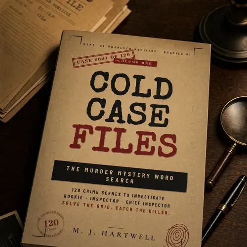 Cold Case Files Murder Mystery Word Search Puzzle Book for Adults - 120 Crime Scenes, 3 Skill Tiers (Rookie-Chief Inspector), Active Brain Workout, Detectives’ Rigorous Rules, Unused Letters Clue to Catch Killers, Method From Letters, Daily Commuter, All