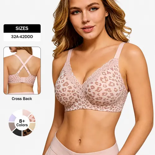 Wireless Seamless Bra with Lace Trim | Jelly Support No Underwire Padded Bra Elegant Casual Wear Evening Essential Womenswear,clothes for back to school,first day of school outfits