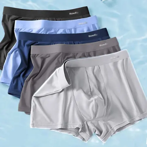 5Pcs Men's panties Quick-Dry Sweat Breathable Ice Silk Fabric man underwear All-Season Soft Touch Boxers Trunk man Sports Non-Restrictive Men's briefs Menswear Lounge Boxer Shorts