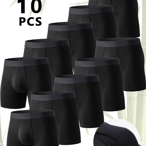 10PCS All Black Men's underwear Bamboo Fibr underwear for men Soft Touch Stretch Long pants Boxer Shorts man Breathable Cool Men's panties
