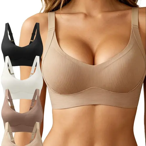 4Pcs Women's Seamless Bra Wireless Soft Bralette Full Coverage Push Up T-shirt Comfortable Everyday wear summerwins elegant plain style nightwear gift,clothes for back to school,first day of school outfits