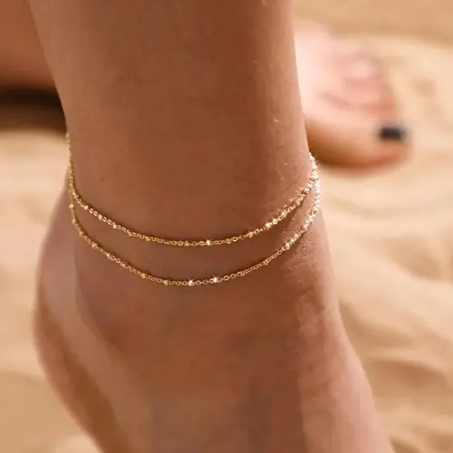 Gold Anklet for Women, Simple Layered Dots Chain, Waterproof & Hypoallergenic Trendy Jewelry, Adjustable Beach Accessory, Birthday Gift for Mothers