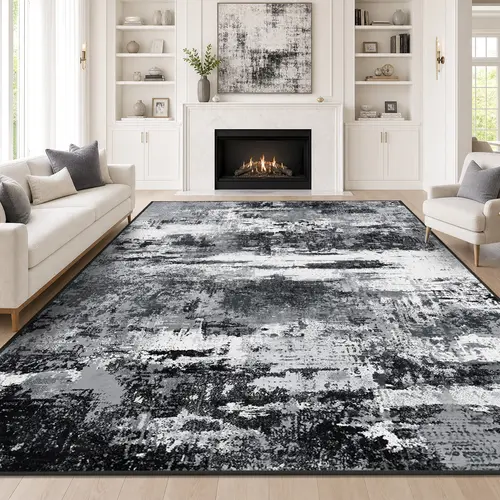 【Back to School】【Dorm Essentials】EIKIONE Modern Oil Painting Rug Non-Toxic Soft Anti-Slip Sizes 4x6-8x10 for Bedroom Living Room Nook Waterproof Stain-Resistant Easy Clean Machine Washable Geometric Home Decor Solid  US Fast Shipping After-Sales