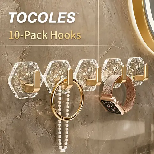 Self-Adhesive Hooks, 10/20 Pack Hexagonal Ripple Design Heavy-Duty Sticky Hooks, Waterproof Rustproof for Bathroom, Kitchen, Easy-Install Household Storage Organiser for Keys Towels Coats