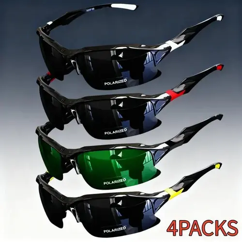 4-Pack Men's Lightweight Sports Sunglasses, Fully Polarized Nylon Shades with UV400 Anti-Glare Lenses for Running and Baseball, Running Sunglasses, Fashion Sports Eyewear