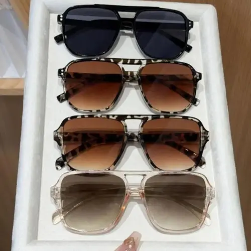 4 Pack Unisex Y2K Polarized Sunglasses Set, Aviator Square Small Oval Double Bridge Styles, Lightweight Fashionable Eyewear for Daily Outdoor Summer
