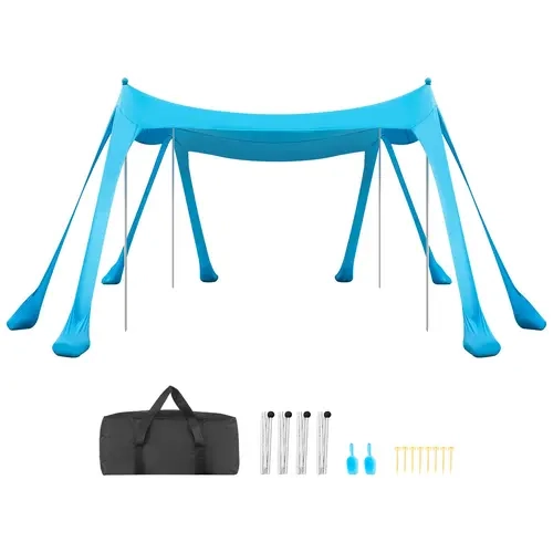 VEVOR 10x10 ft Sturdy Portable Beach Cabana, UPF50+ 180g Outdoor Pop Up Shade, 6.6ft Tall Aluminium Unit with Sandbags, Poles, Shovels, for Family Fishing, Blue Beach Supplies#SohoChic