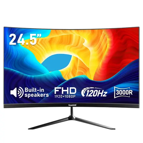 24.5" FHD Curved PC Monitor, 120Hz Smooth Display, 3000R Curved Design, Built-in Audio Speakers, Equipped with HDMI 2.0 and VGA, 75*75mm Standard VESA Wall Mount Ready