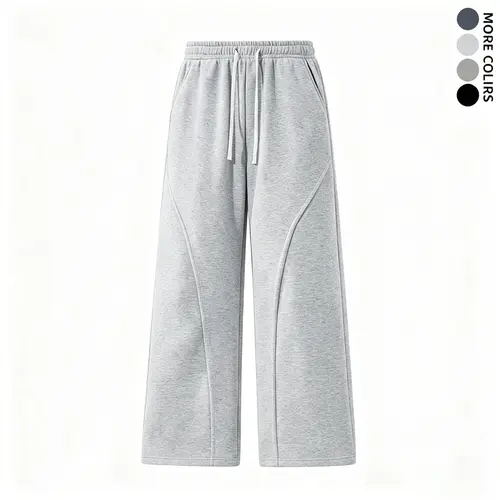 Men's cotton drawstring wide leg sports pants, loose casual pants, curved stitching, breathable daily summer clothing, suitable for multifunctional modern men's wear