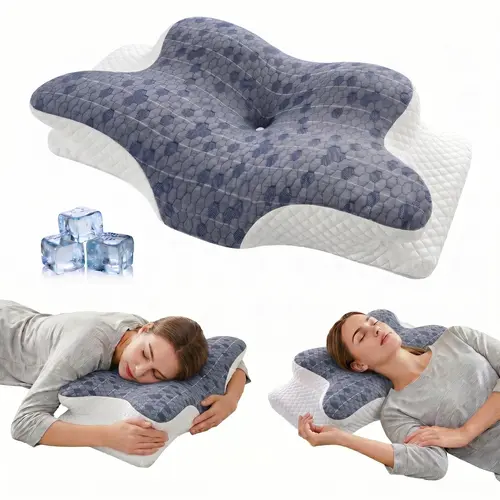 Ergonomic Double-Sided Contoured Memory Foam Cervical Pillow for Sleeping, Cooling Cover, Zoned Design, Extra-Large Armrests, Ideal for Side/Back Sleepers, Father's Day Gift (summergarden)