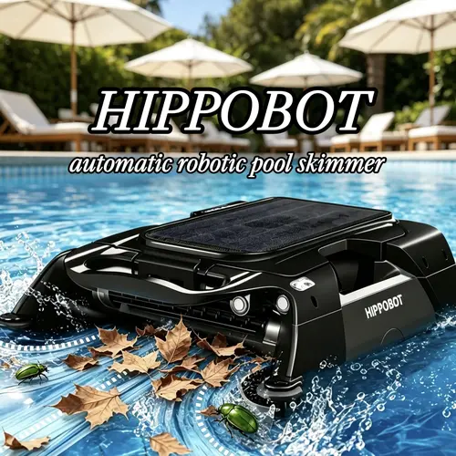 Solar Robotic Pool Skimmer for Above Ground Pools, Cordless Auto Cleaner, 24/7 Continuous Cleaning, Solar & Battery Dual Charge, 3-Hour Runtime, Smart Sensors, AI Navigation, Obstacle Avoidance, 5L Capacity #FathersDayGift summerwins