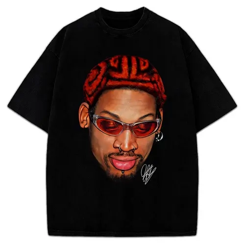 Women's Short-Sleeve Loose Casual 90s Graphic T-Shirt - Dennis Zig Zag Red Hair Hollywood Vintage Design, Athletic Basketball Streetwear Top