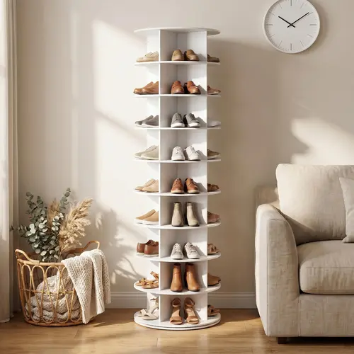 【Summer Sale】Rotating Shoe Rack Tower, Spinning Shoe Display Lazy Susan, Revolving 360 Shoe Rack Storage Round Carousel, Vertical Handbag Rotate Shoes Closet Organization