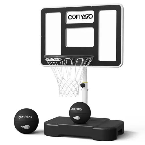 Cofiyard 40 Inch Pool Basketball Hoop, Adjustable Poolside Basketball Game Set with 2 Basketballs, 2 Nets & Air Pump, Outdoor Water Basketball Goal for Kids, Teens & Adults